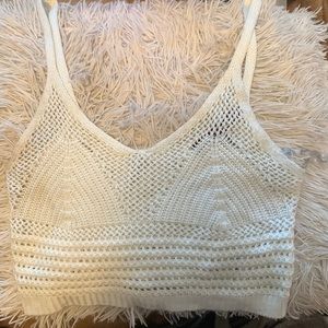 Small white yarn material crop top. Made by Almost Famous